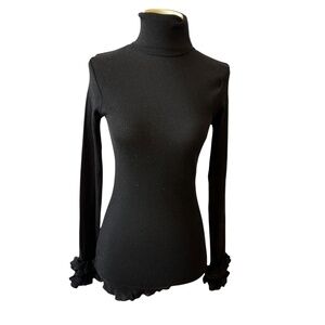 ANNE FONTAINE LUCILLE TURTLENECK SWEATER RUFFLE RIBBED WOOL NEW LUXURY 40-8